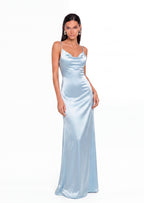 Kade Backless Satin Maxi Dress In Blue