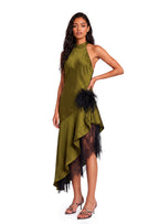 Walvia Satin Lace Sleeveless Midi Dress In Green