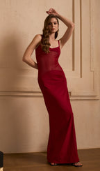 Sheer Knit Curve Maxi Dress In Red