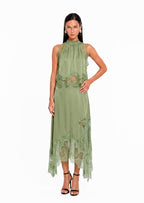 Satin Lace Trim Two Piece Set In Green