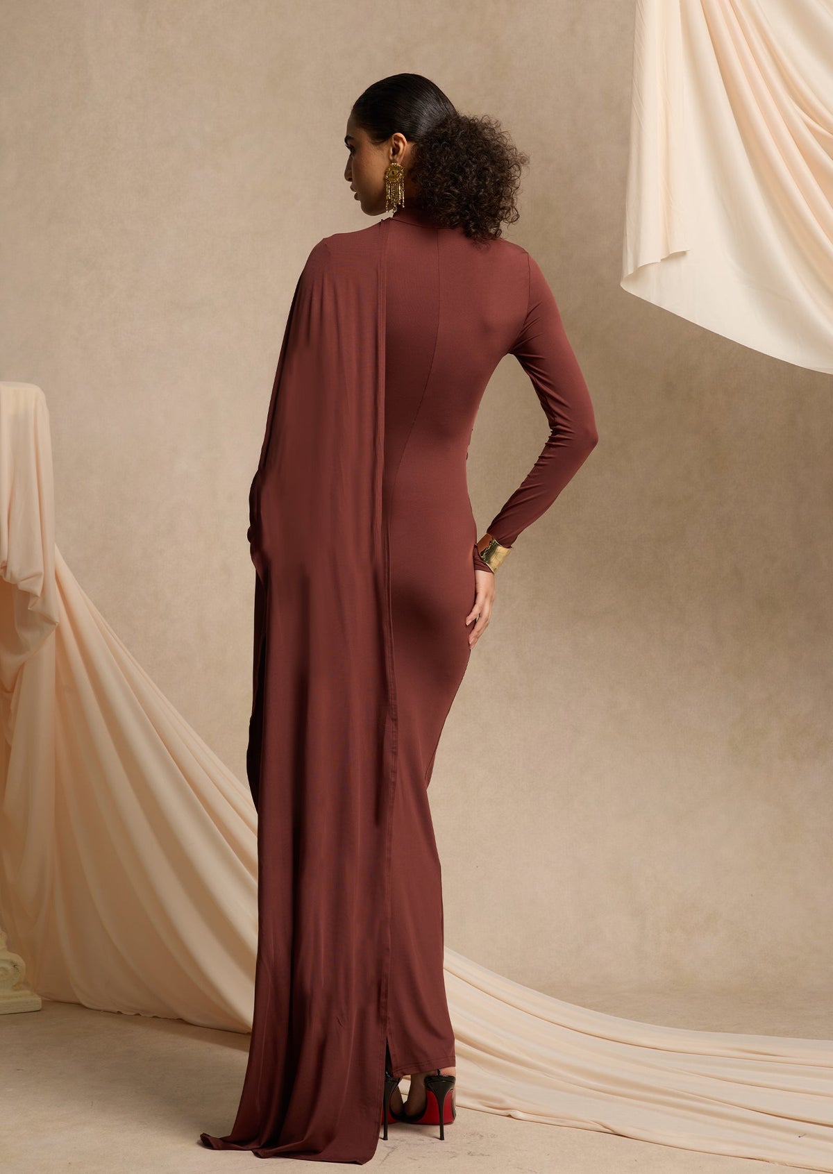 Asymmetrical Draped Cape Maxi Dress