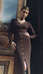 Knitted V Neck Midi Dress