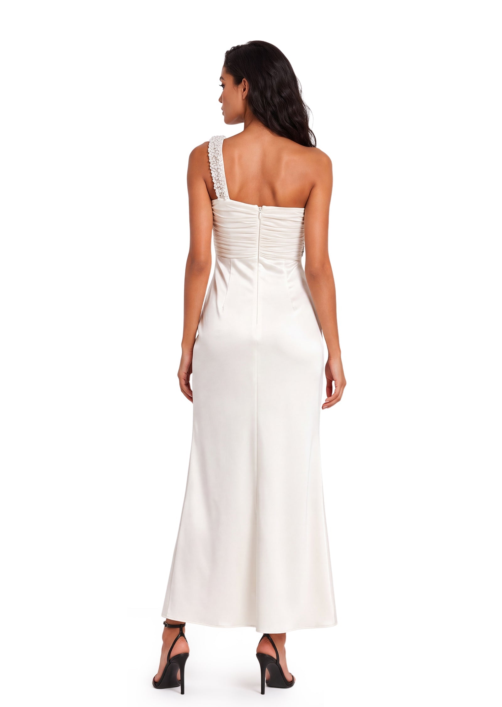 Qadan One Shoulder Beaded Maxi Dress