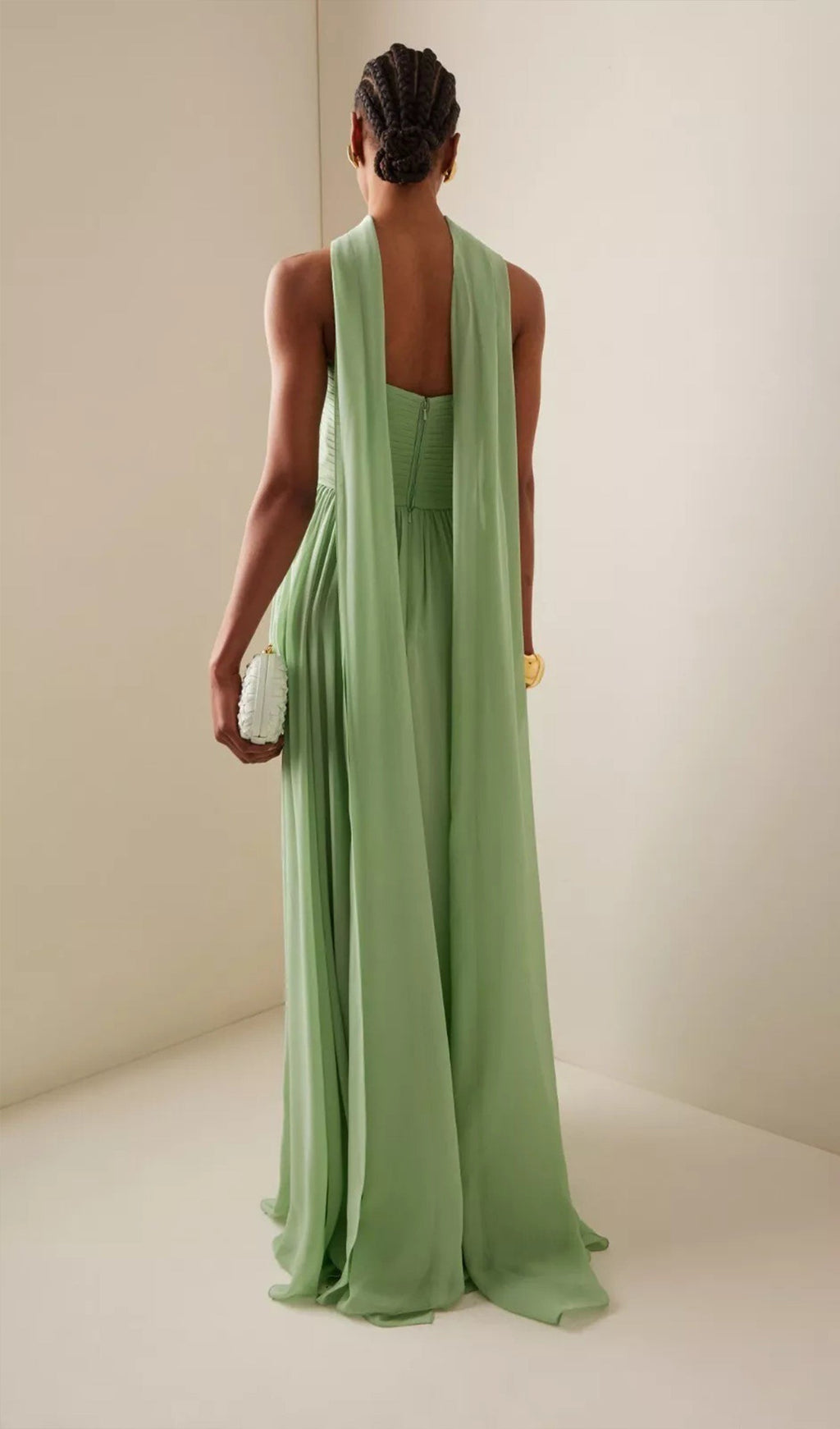 Scarf Neck Strapless Georgette Gown Maxi Dress