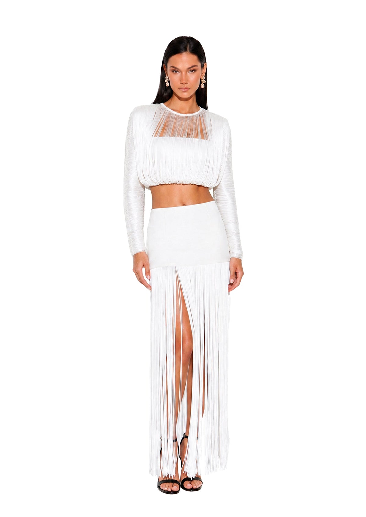Fringe Overlay Maxi Skirt In White
