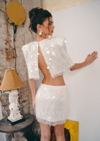 Abishek Sequined Mini Skirt Set In White