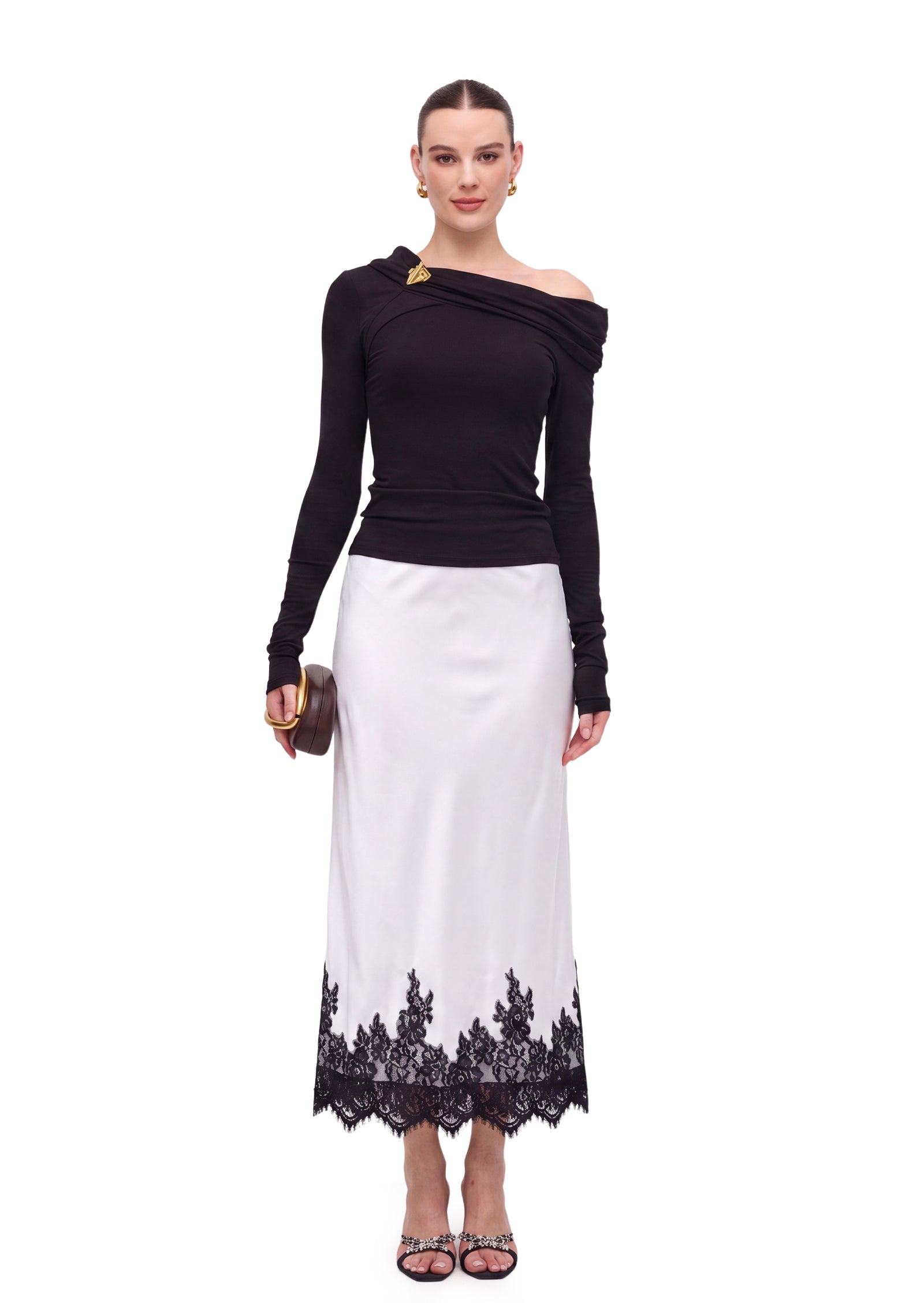 Lace Satin Midi Skirt