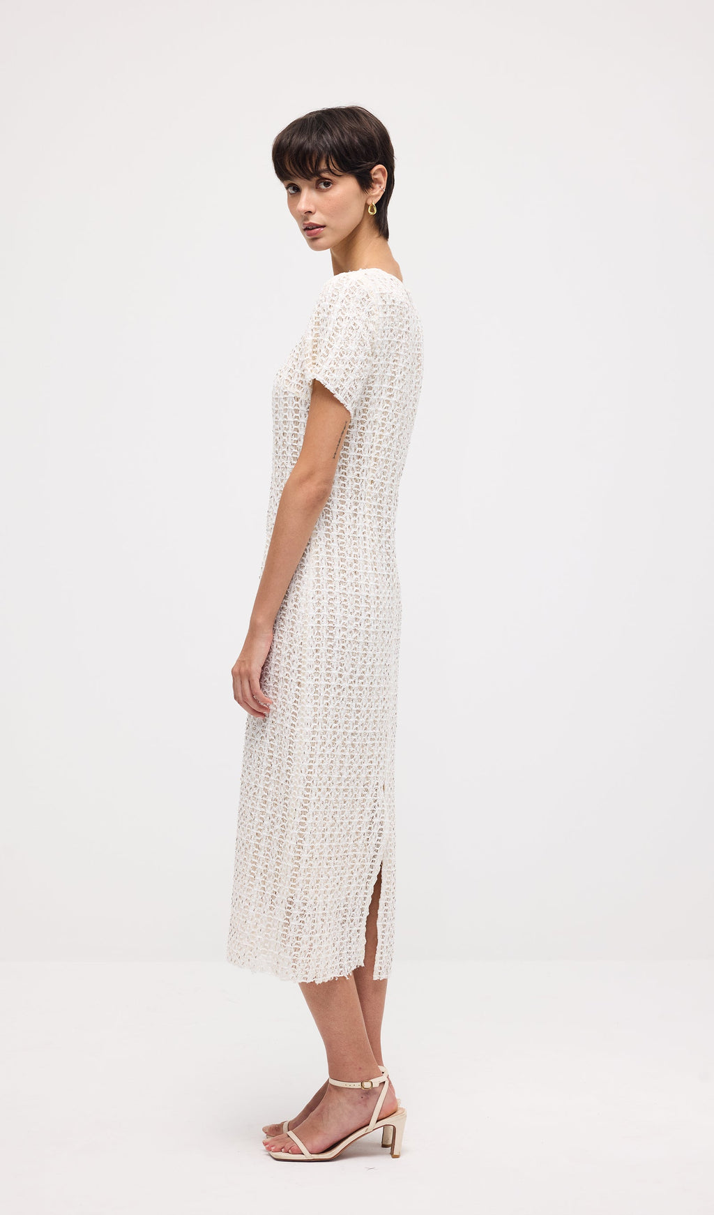 Short Sleeve Crochet Midi Dress