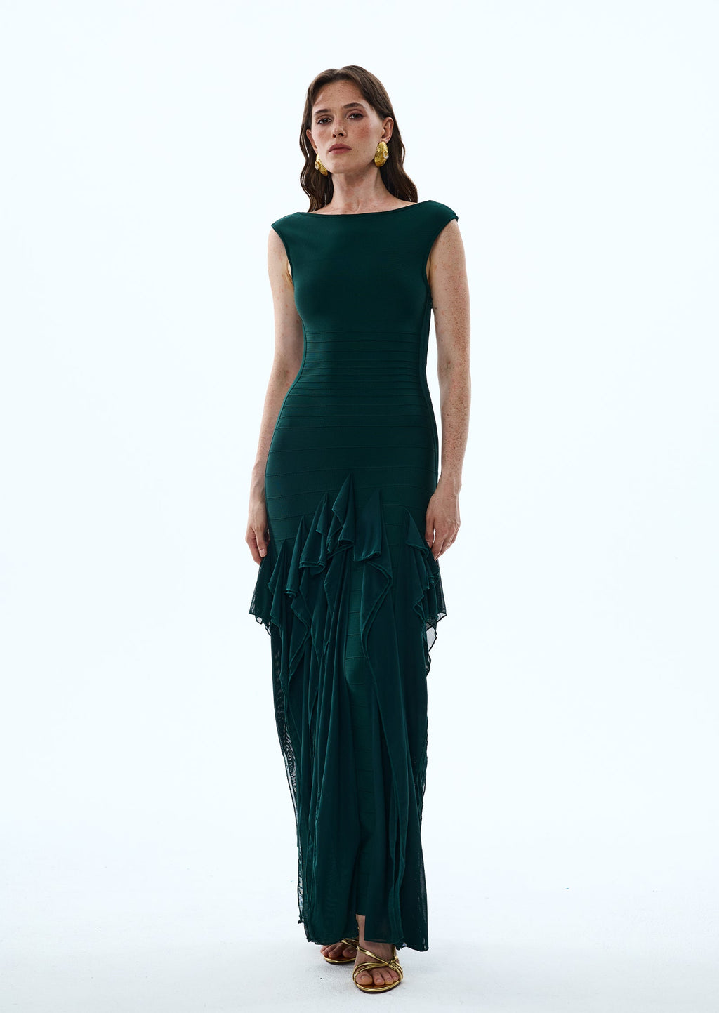 Leontine Knit Bandage Maxi Dress In Green