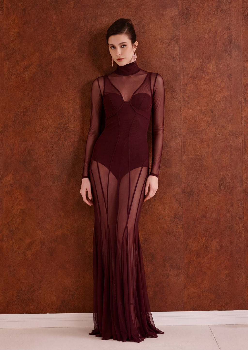 Sareka Sheer Maxi Dress In Claret