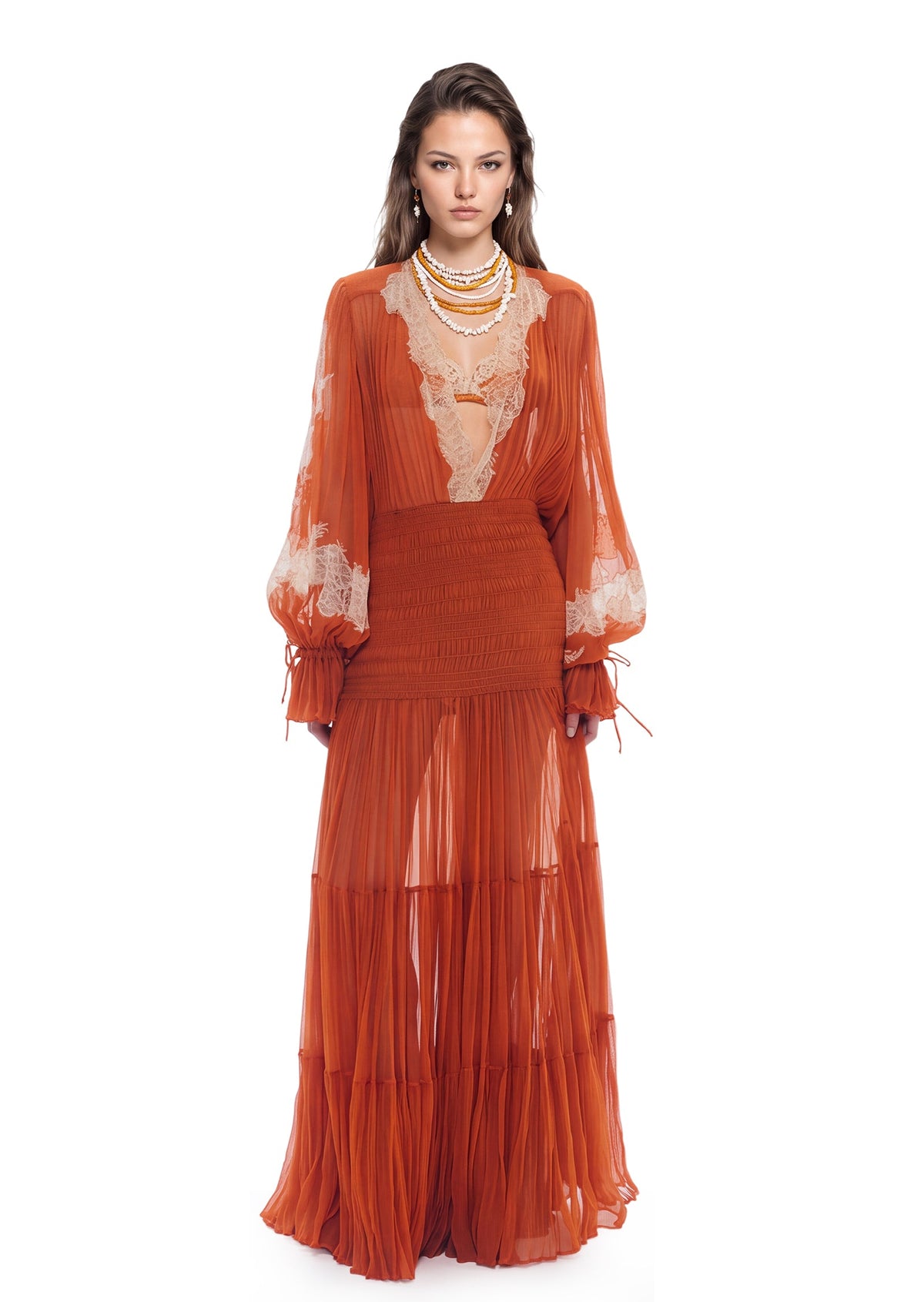 Macario Long Sleeve Lace Maxi Dress