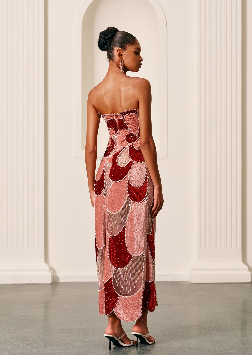 Off Shoulder Embroidered Velvet Gown