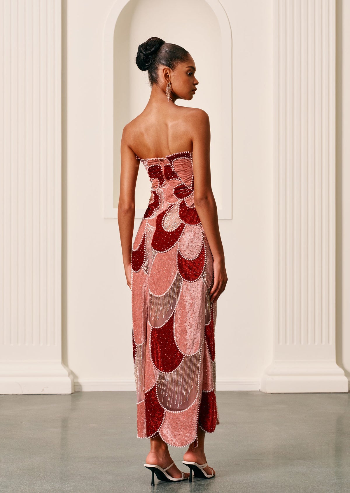 Off Shoulder Embroidered Velvet Gown