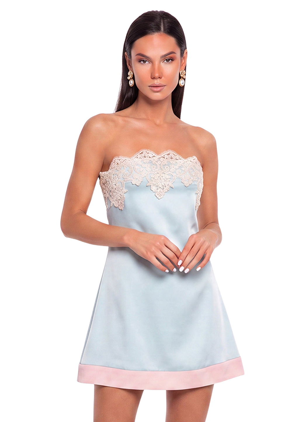 Sabelle Lace Satin Mini Dress In Blue