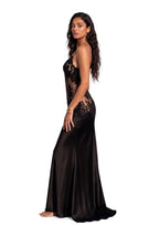 Gabouray Lace Satin Maxi Dress  In Black