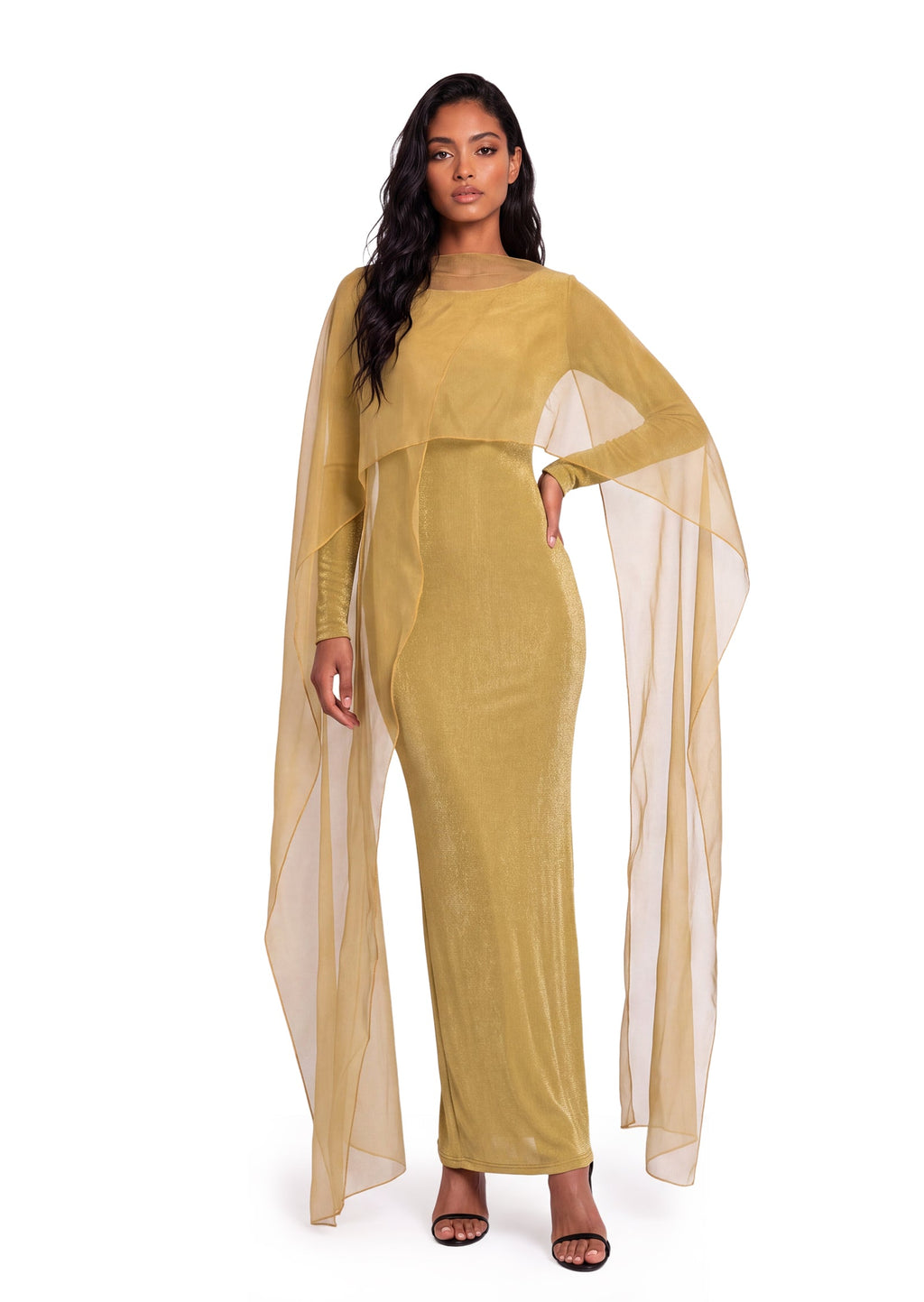 Wafi Long Sleeved Shawl Maxi Dress In Yellow