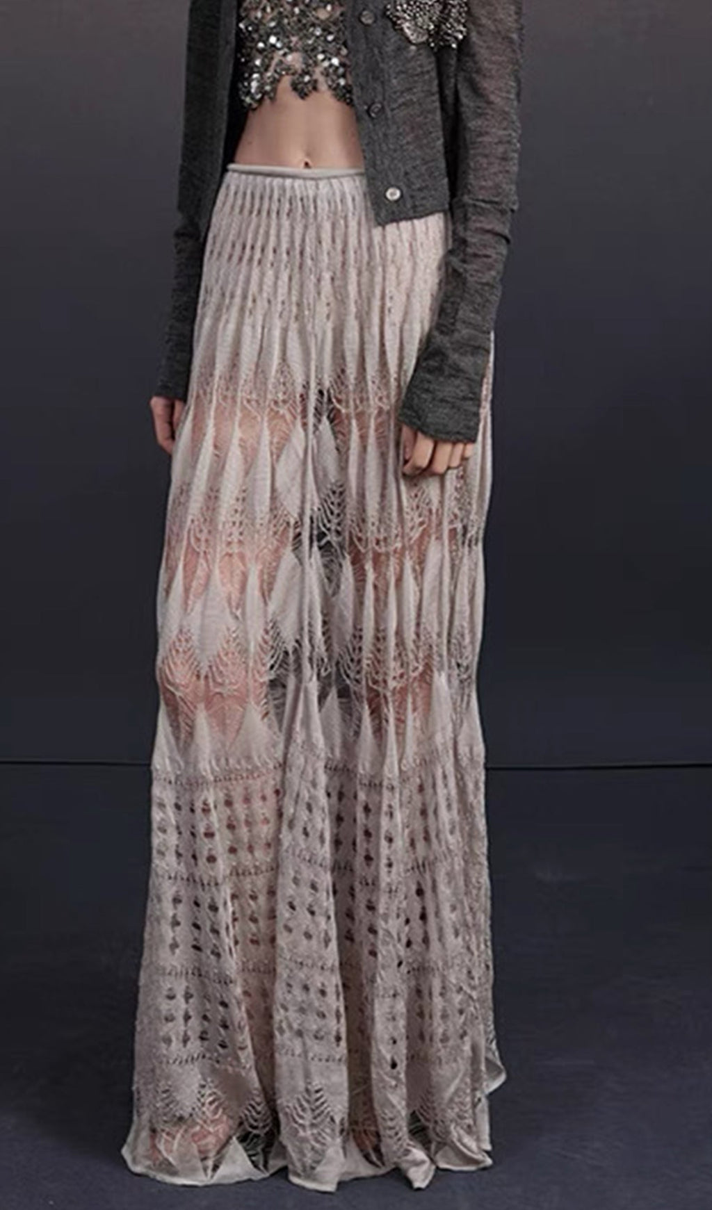 Lace Hollow Knit Maxi Skirt