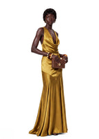 Quanita Satin Halter Neck Maxi Dress In Yellow