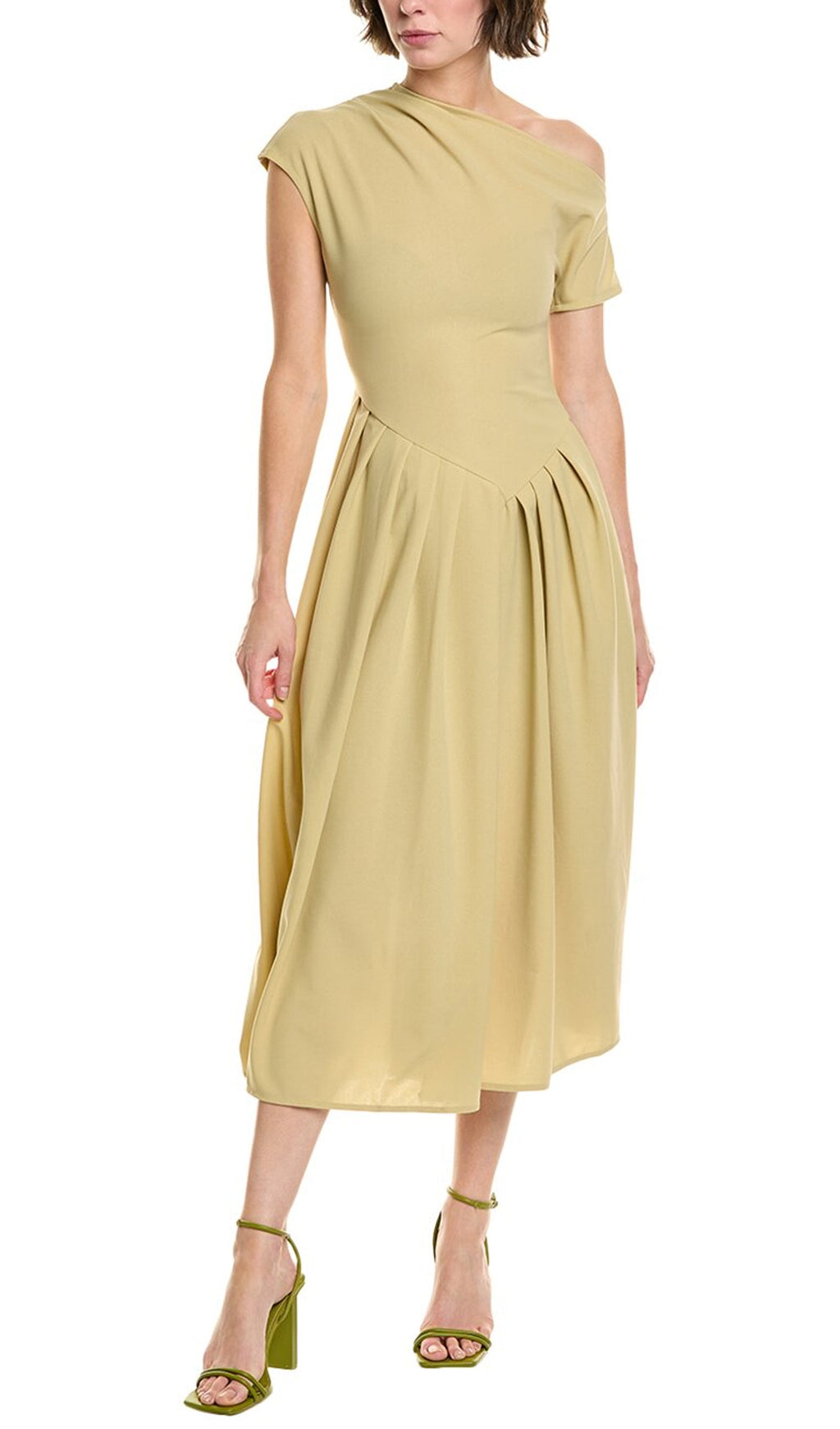 Asymmetry One Shoulder Jersey Midi Dress In Matcha