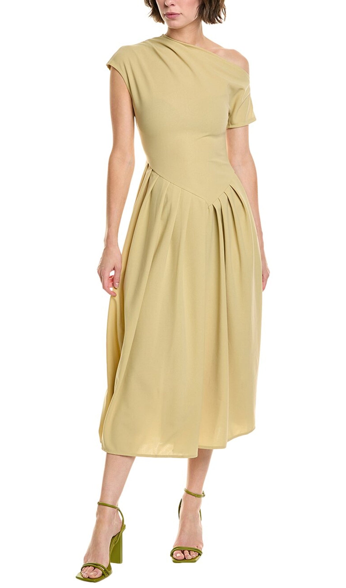 Asymmetry One Shoulder Jersey Midi Dress In Matcha