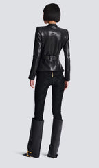 Button Belted Leather Jacket