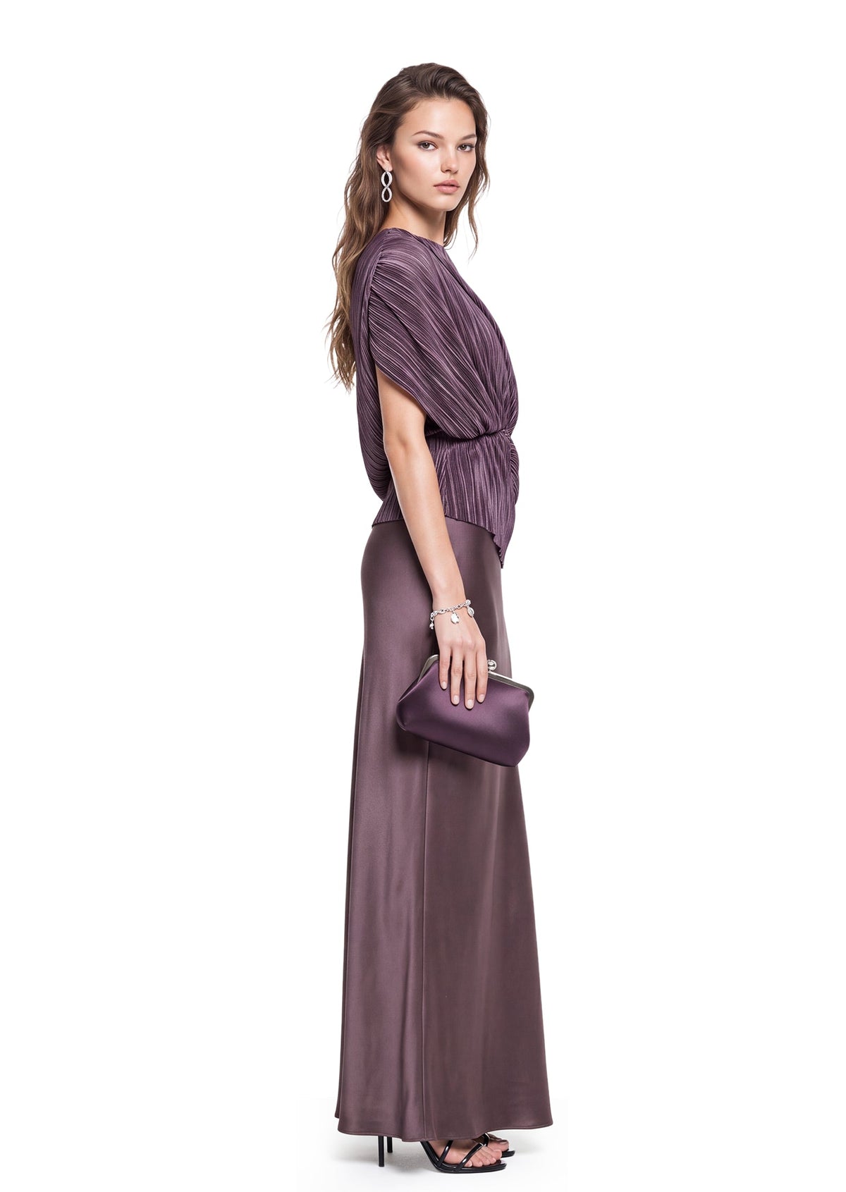 Quang One Shoulder Top & Satin Midi Skirt Set