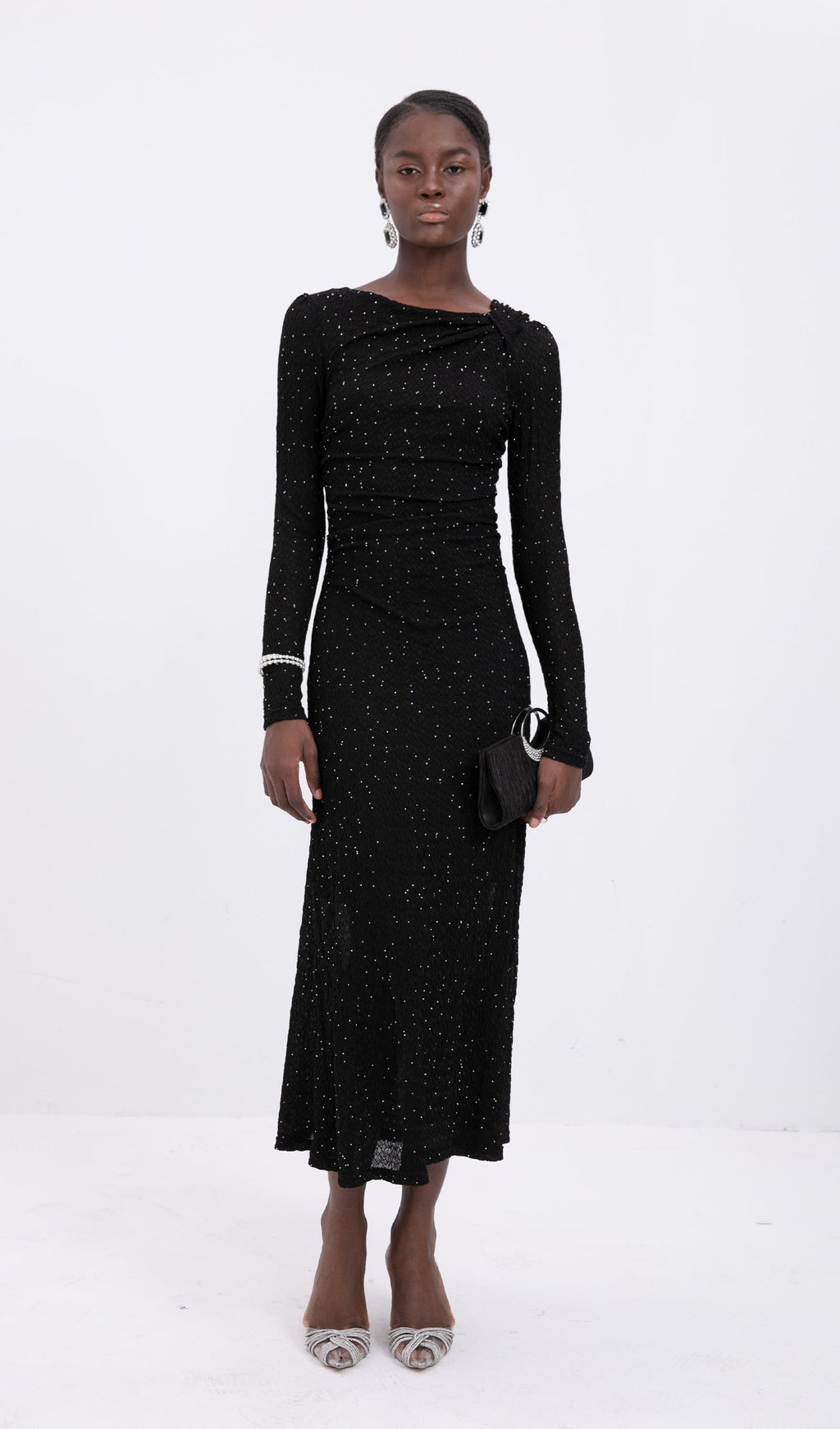Knit Twist-Front Midi Dress
