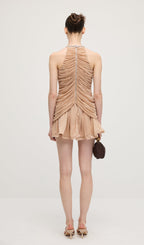 Embellished Ruched Mini Dress In Apricot