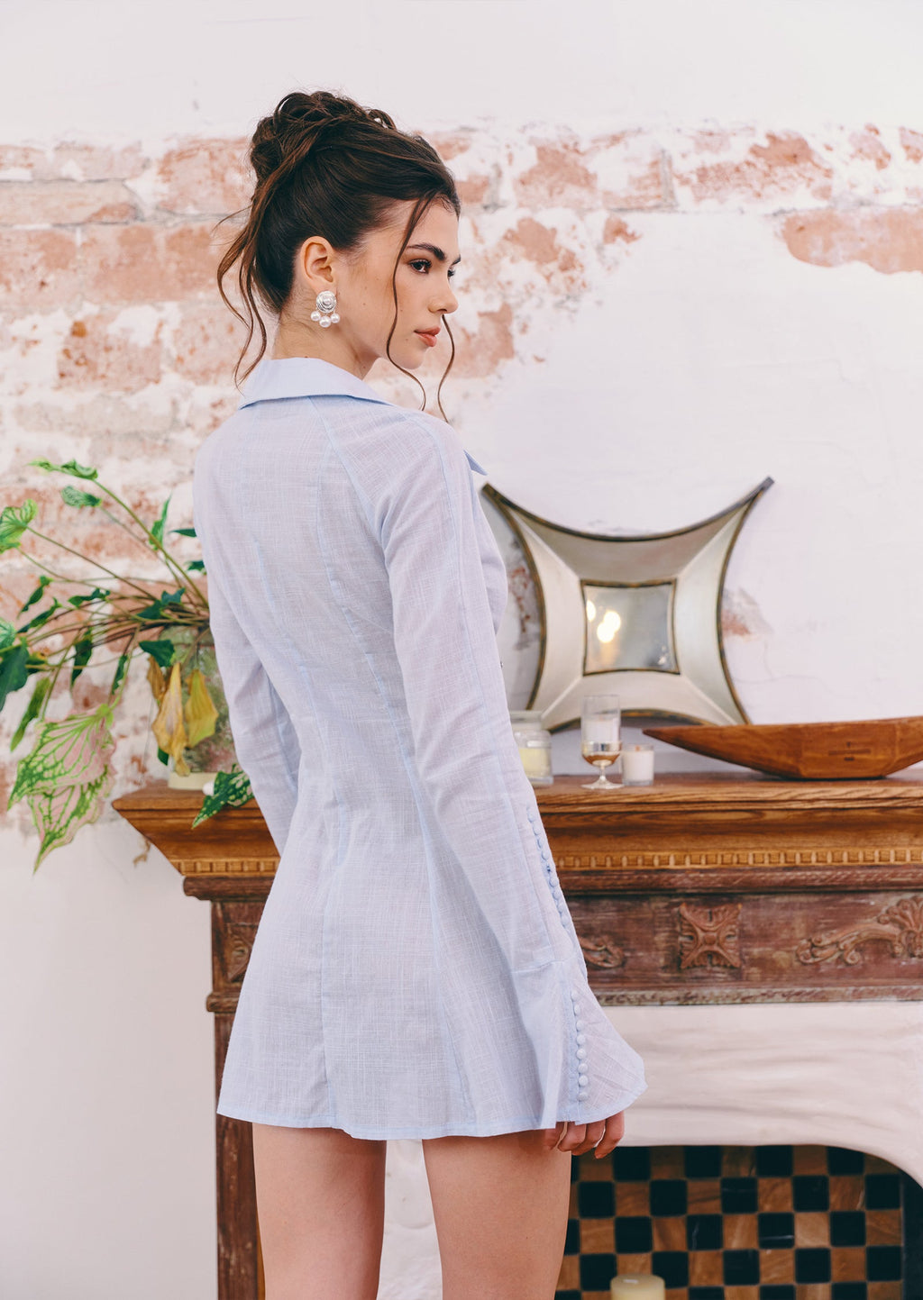 Eavan Collar Mini Dress In Blue