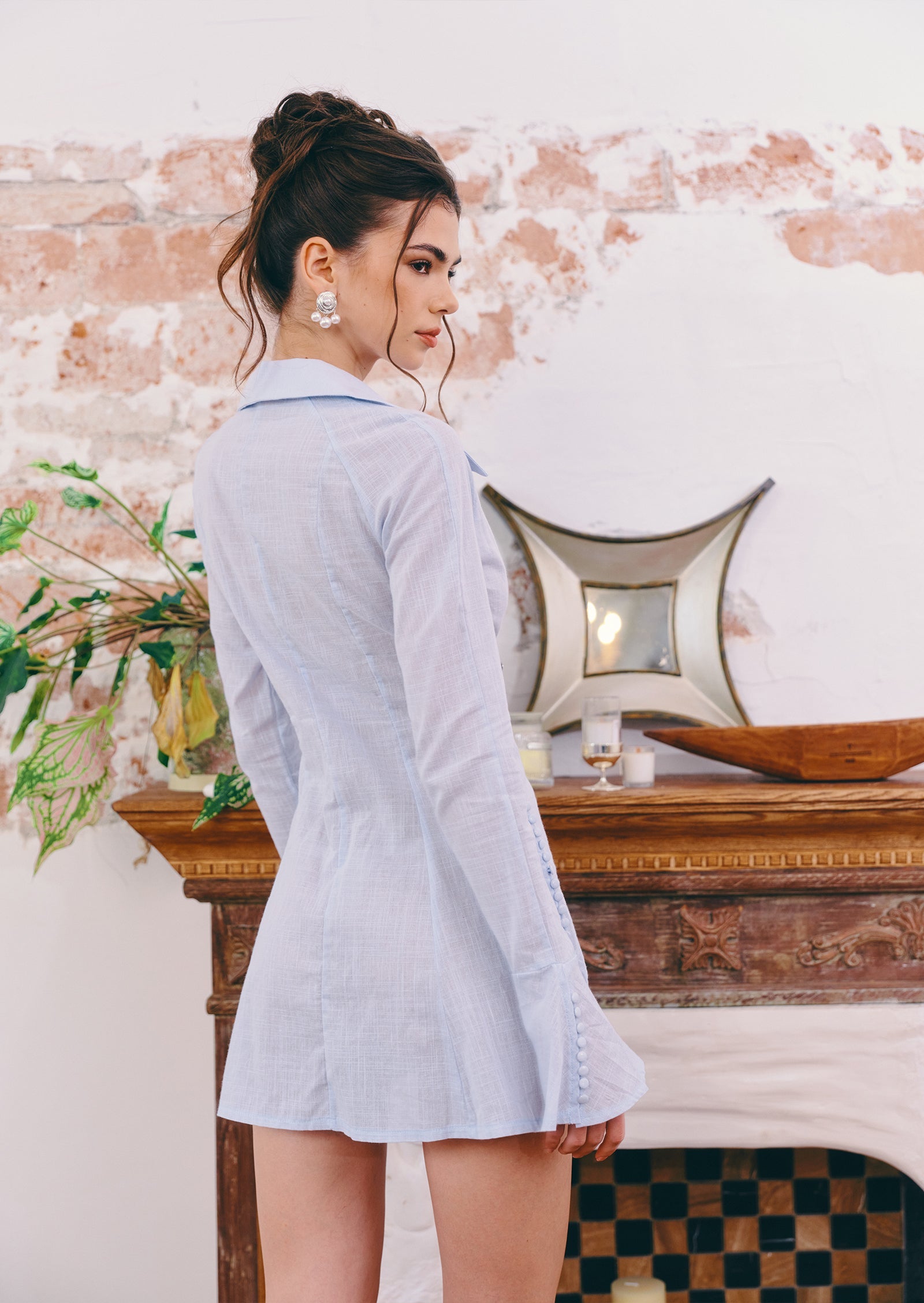 Eavan Collar Mini Dress In Blue