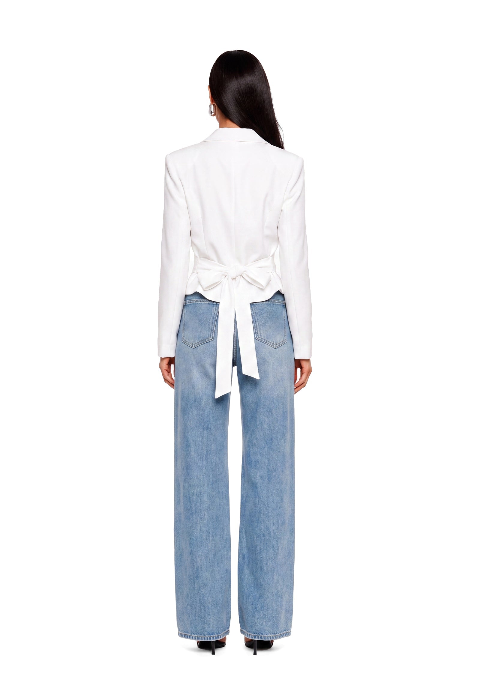 Adaja Long Sleeve V Neck Top In White