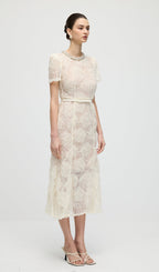 Cream Tulle Lace Midi Dress