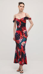Abstract Floral Print Slip Maxi Dress