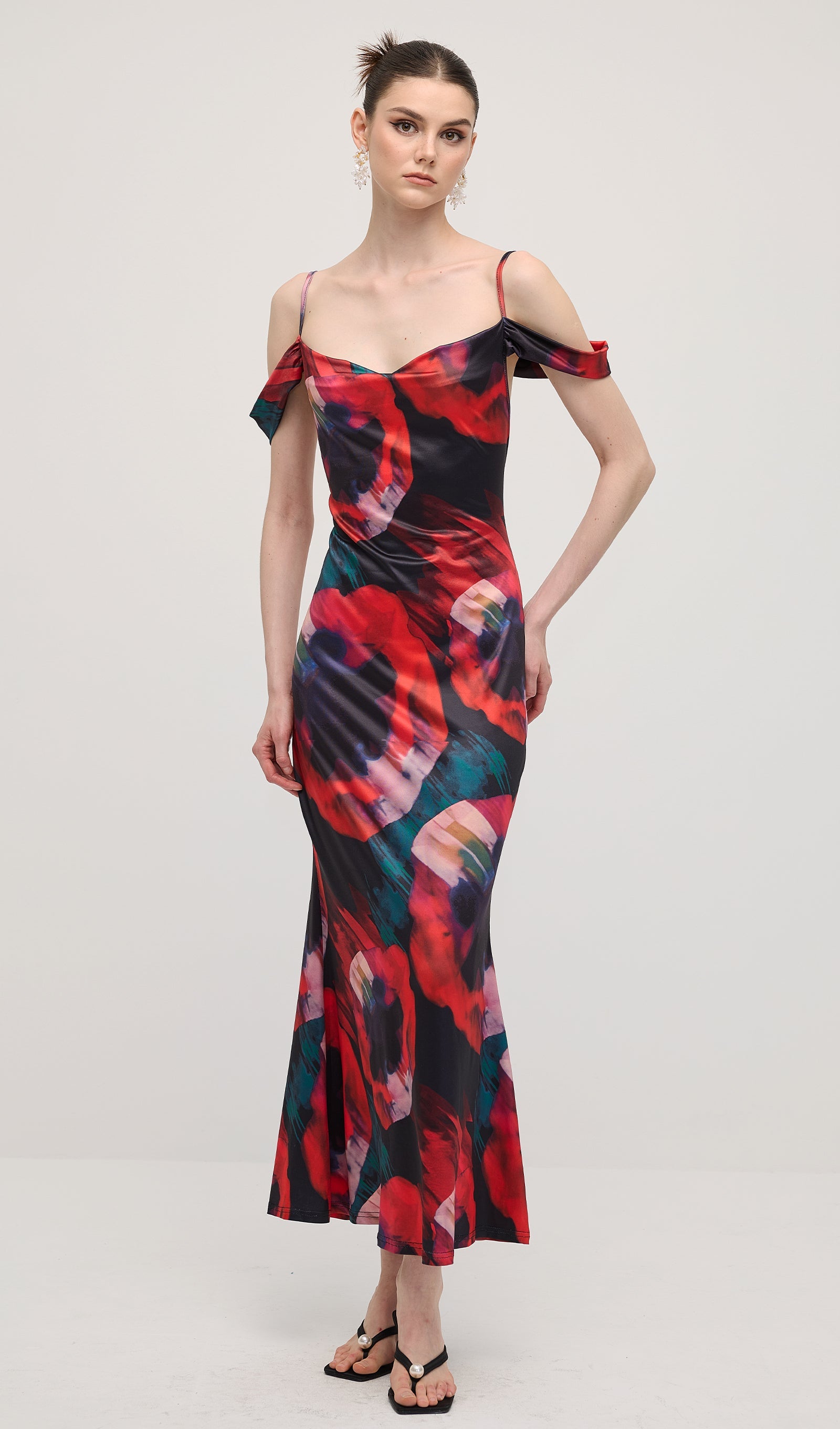 Abstract Floral Print Slip Maxi Dress