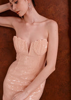 Cambria Bow Sequin Scalloped Maxi Dress In Pink