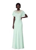 Gaby Short Sleeve Satin Maxi Dress In Green