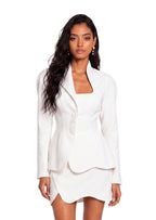 Zamir Deep Neck Suit Jacket & Skirt Set In White