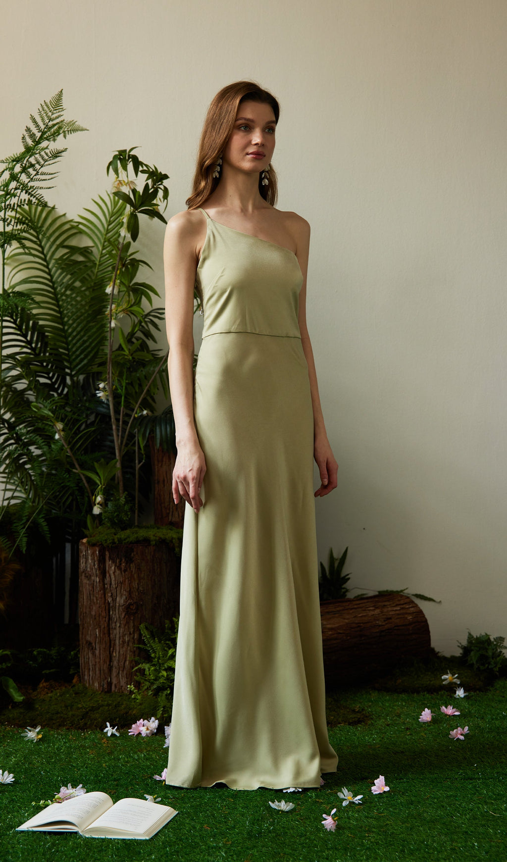 Satin Single Shoulder Strap Maxi Dress