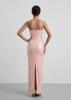 Cambria Bow Sequin Scalloped Maxi Dress In Pink