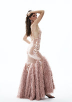 Stretch Feather Sequin Maxi Dress