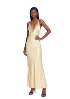 Vagn Deep V Neck Satin Maxi Dress With Lace
