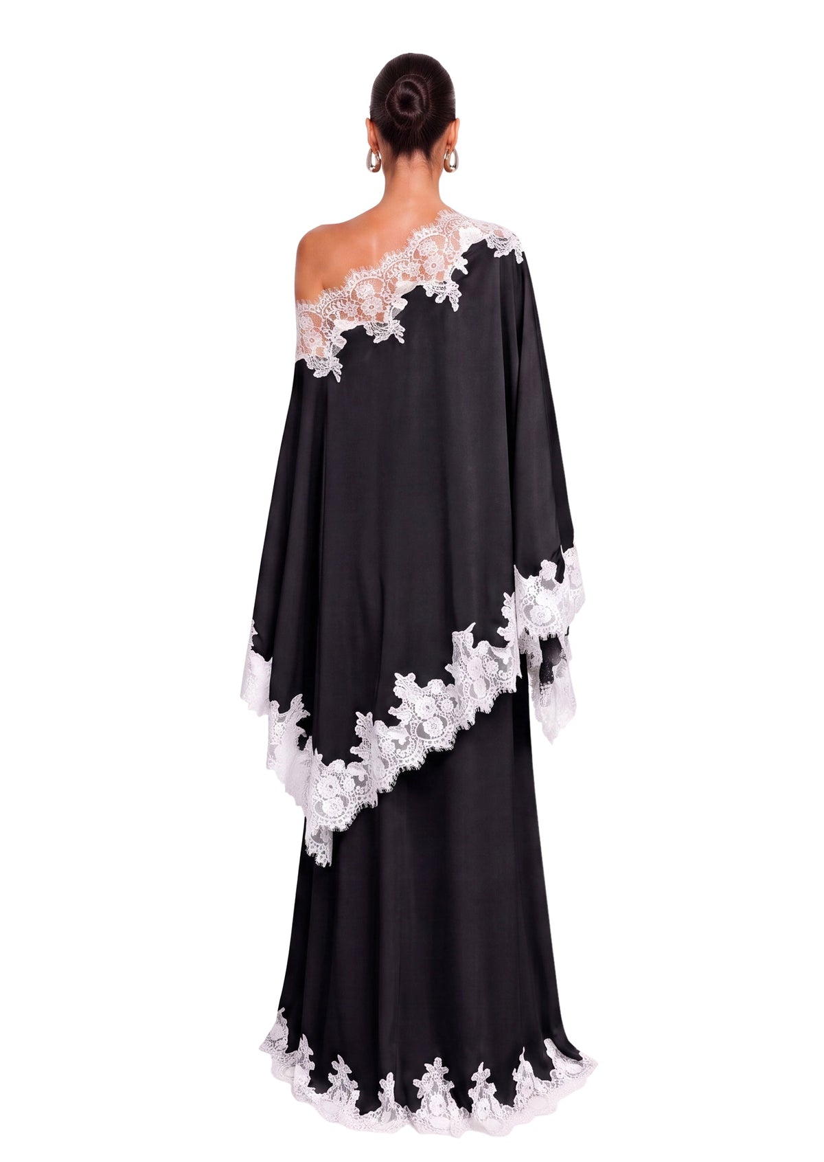 Cadfan Satin Lace Trim Skirt Set In Black