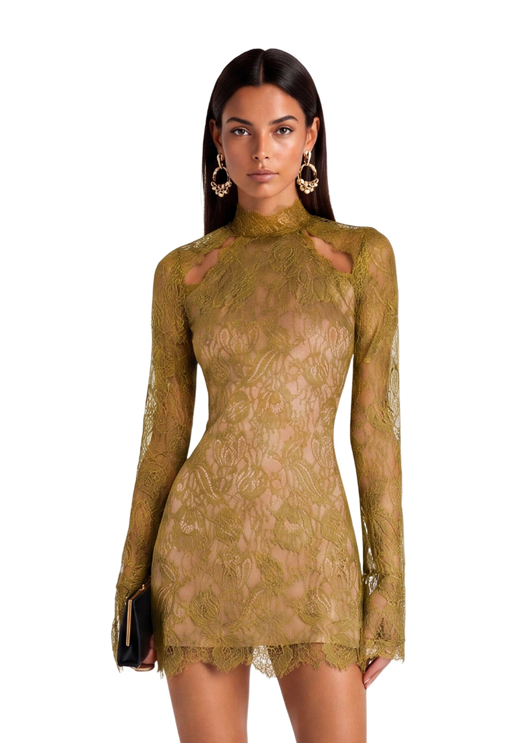 Kahua Lace long Sleeved Mini Dress