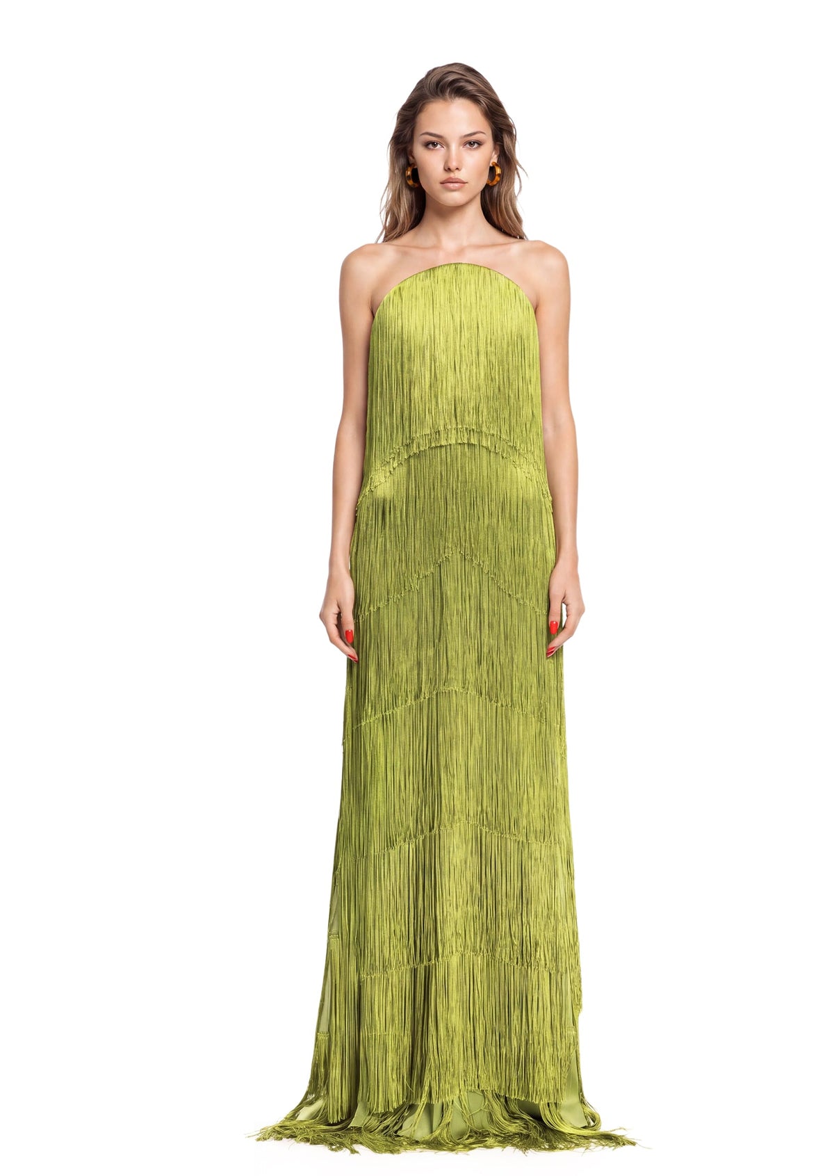 Umeko Strapless Multi Layered Tassel Maxi Dress