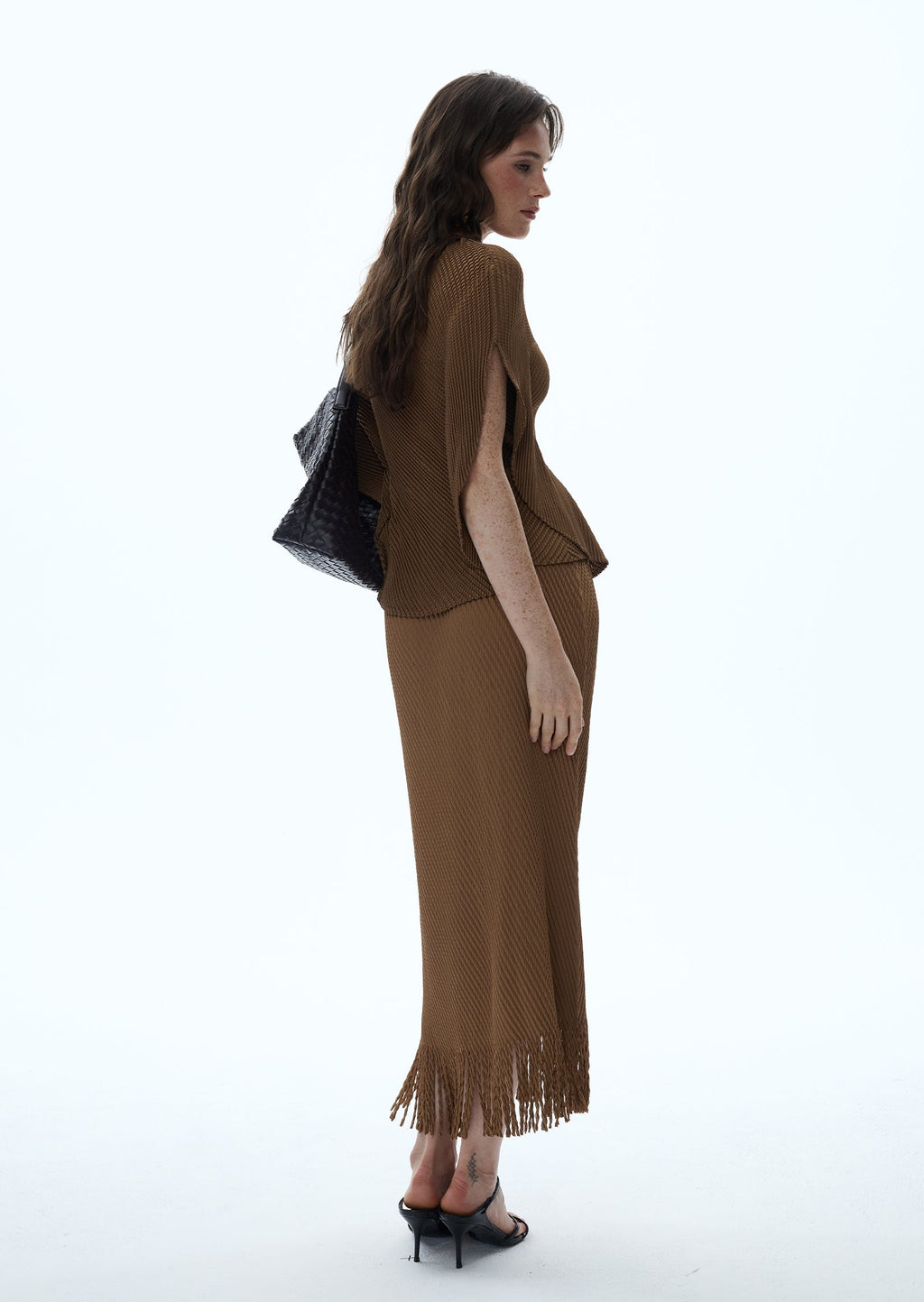 Macaria Knit Cape Top & Fringe Skirt Set