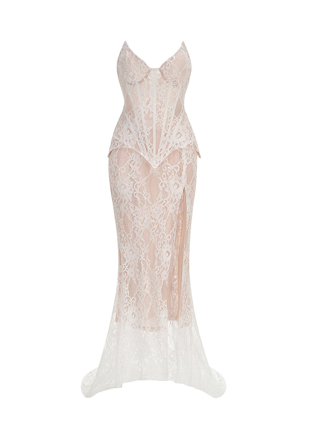 Palmer Strapless Lace Slit Mermaid Skirt Set