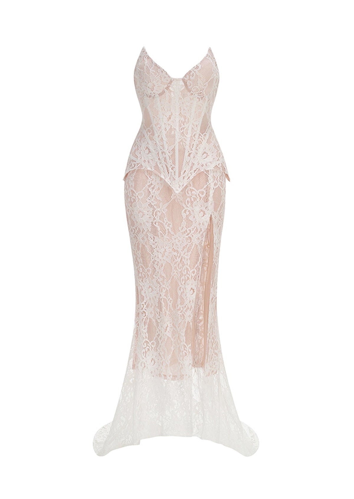 Palmer Strapless Lace Slit Mermaid Skirt Set