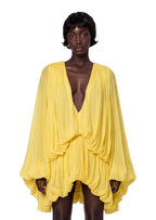 Maame Low Cut Puff Sleeve Mini Dress In Deep Yellow