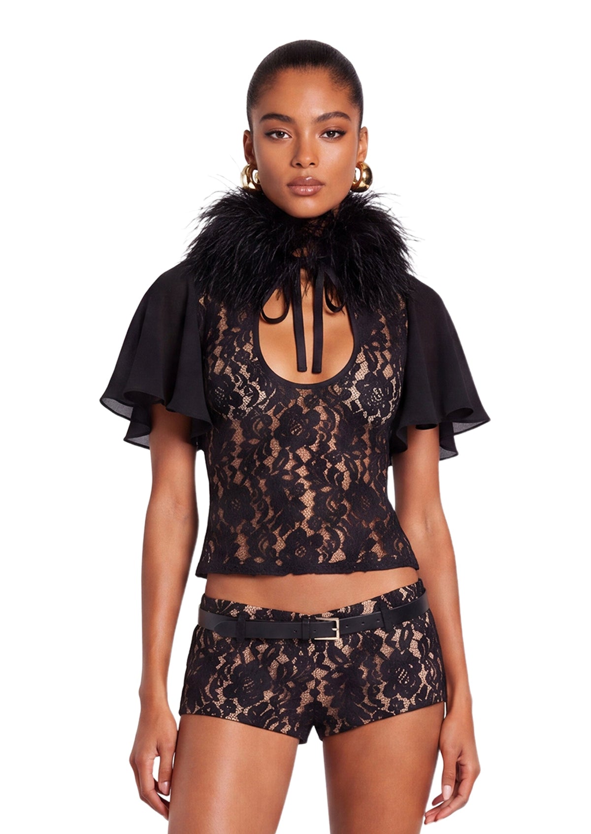 Xenos Hollow Out Maori Top & Shorts Lace Set