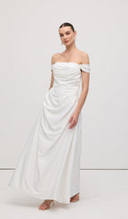 Off Shoulder Satin Maxi Dress